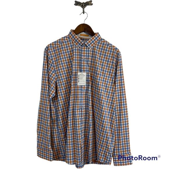 Nicoby Orange and Blue Check Print Long Sleeve Button Down Men's Size Large NWT - Picture 1 of 7